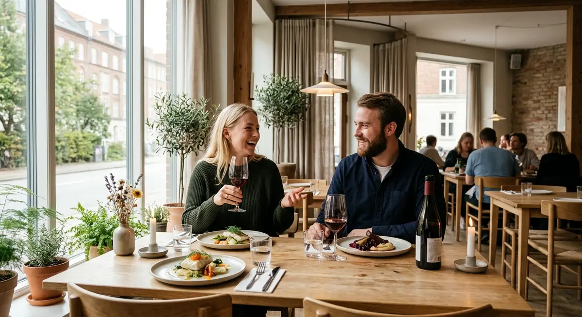 Et par der nyder en hyggelig gourmet madoplevelse i gave på en skandinavisk restaurant